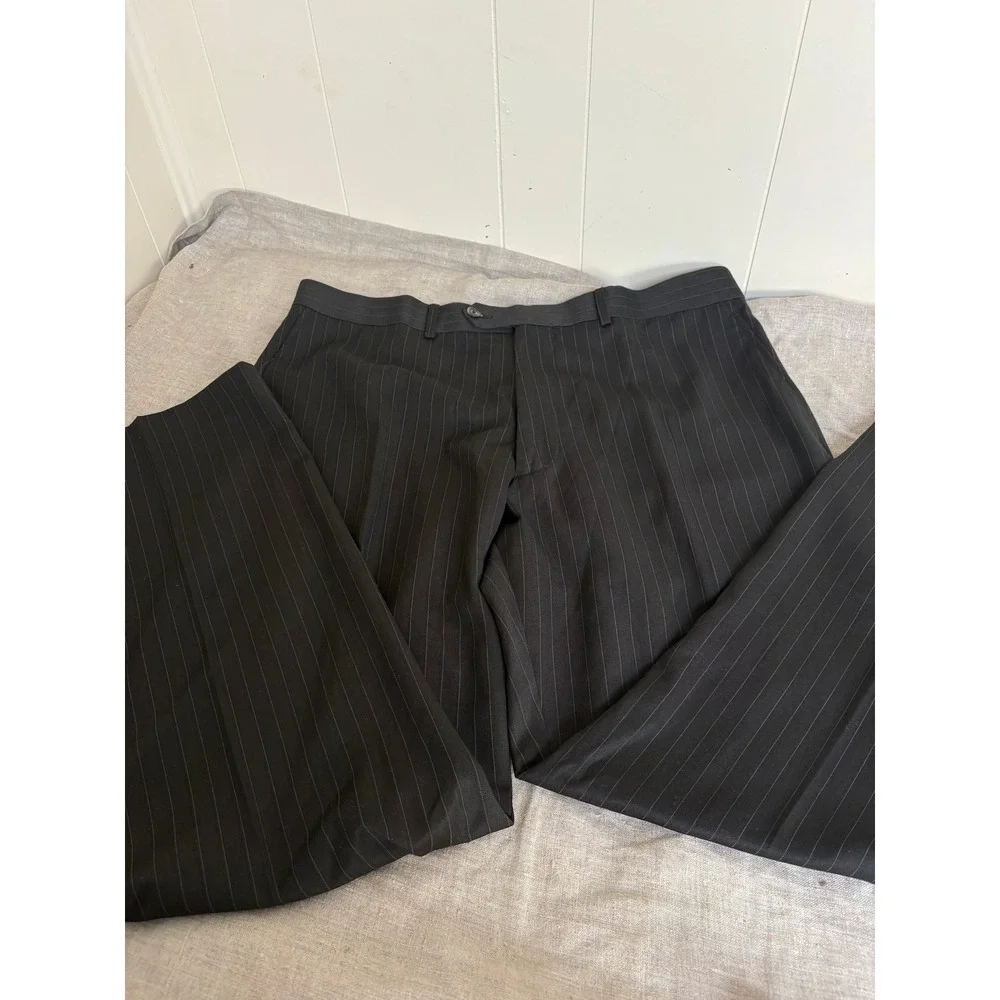 Mens 46S Brown Pinstripe 2 Piece Suit Two Button Blazer Trousers 46 Short 36x29